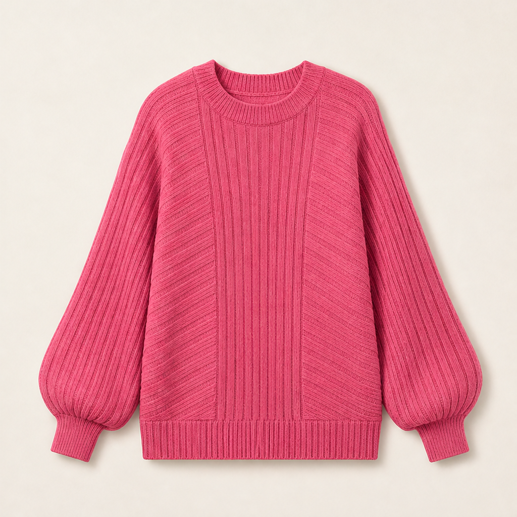 Varonne – Pullover Girocollo a Maniche a Lanterna Fuchsia