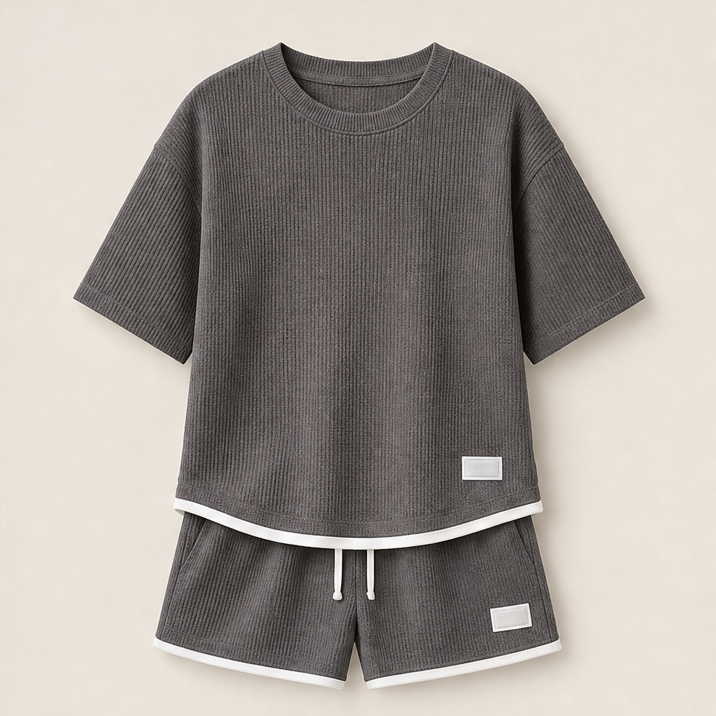 Vaffelo – Completo Loungewear in Maglia a Waffle Grey