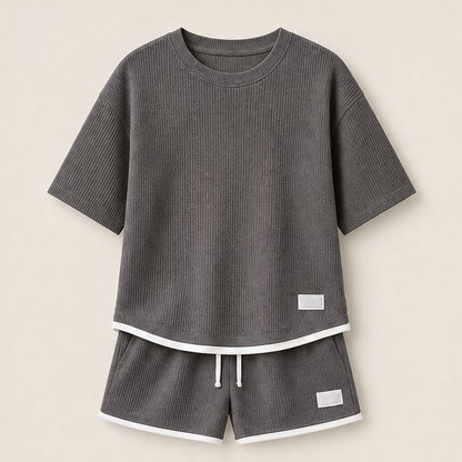 Vaffelo – Completo Loungewear in Maglia a Waffle Grey