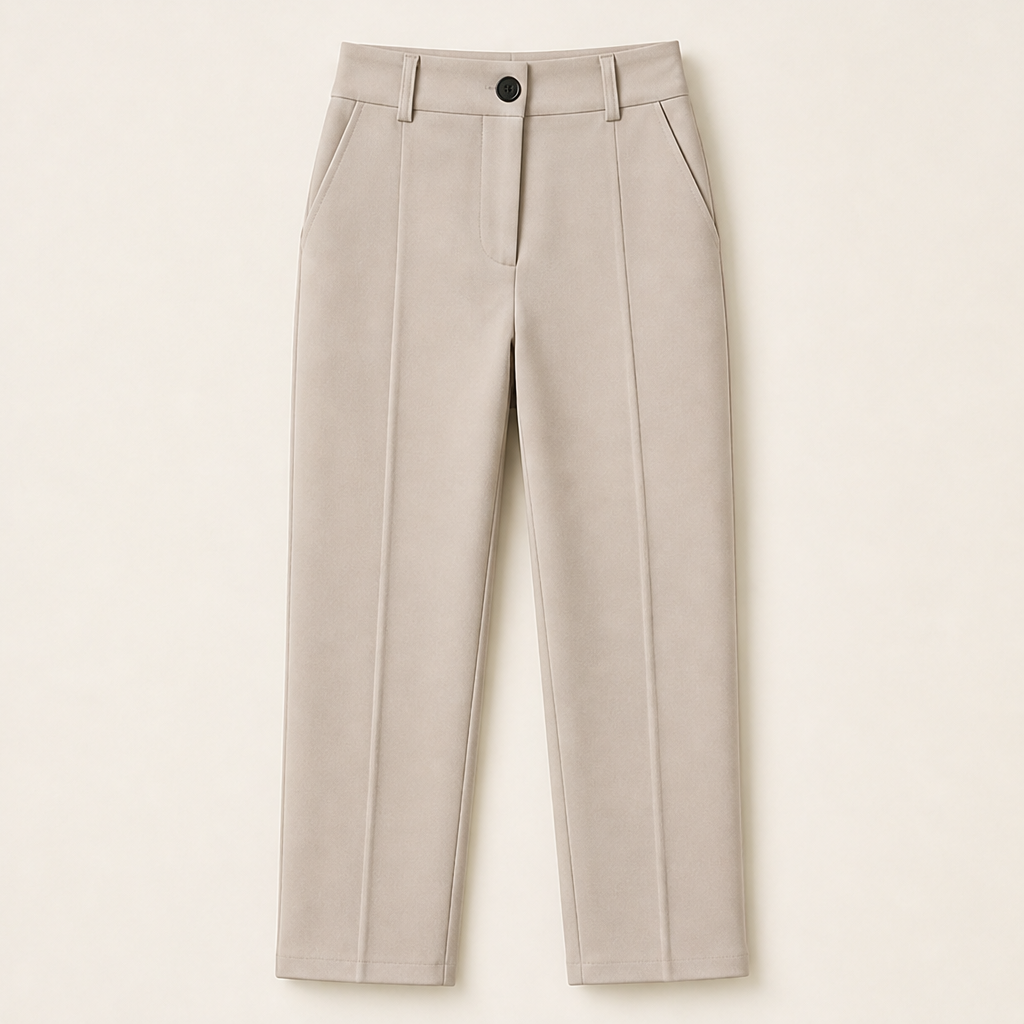 Vallenza – Pantaloni Cropped Sartoriali a Vita Alta Beige