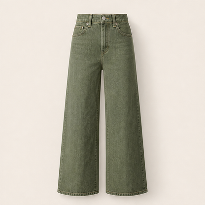 Velarosa – Jeans a Gamba Larga Vita Alta Olive