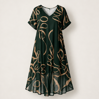 Verolena – Scollo a V Doppio Strato Vestito Midi Green