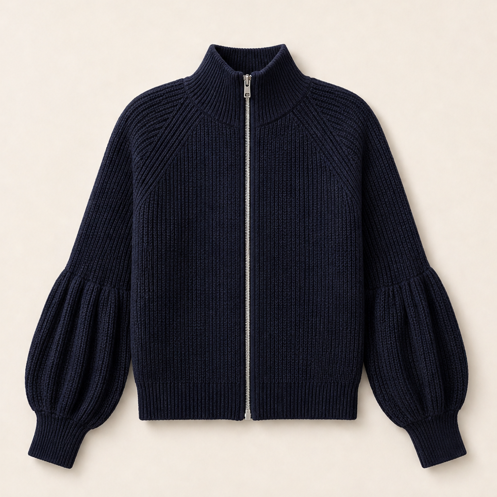 Vionetta – Maglione Zip a Maniche a Lanterna Navy