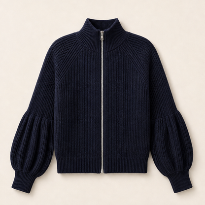 Vionetta – Maglione Zip a Maniche a Lanterna Navy