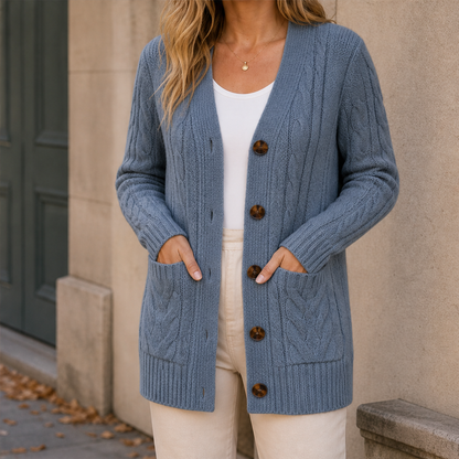 Varonia – Cardigan Midi in Maglia Trecciata Blue