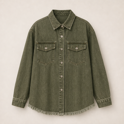 Vallesca – Giacca di Jeans Oversize Orlo Sfrangiato Olive