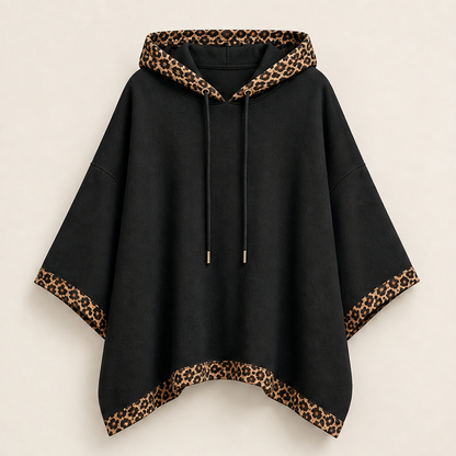 Velmora – Felpa Poncho con Bordo Leopardato Black