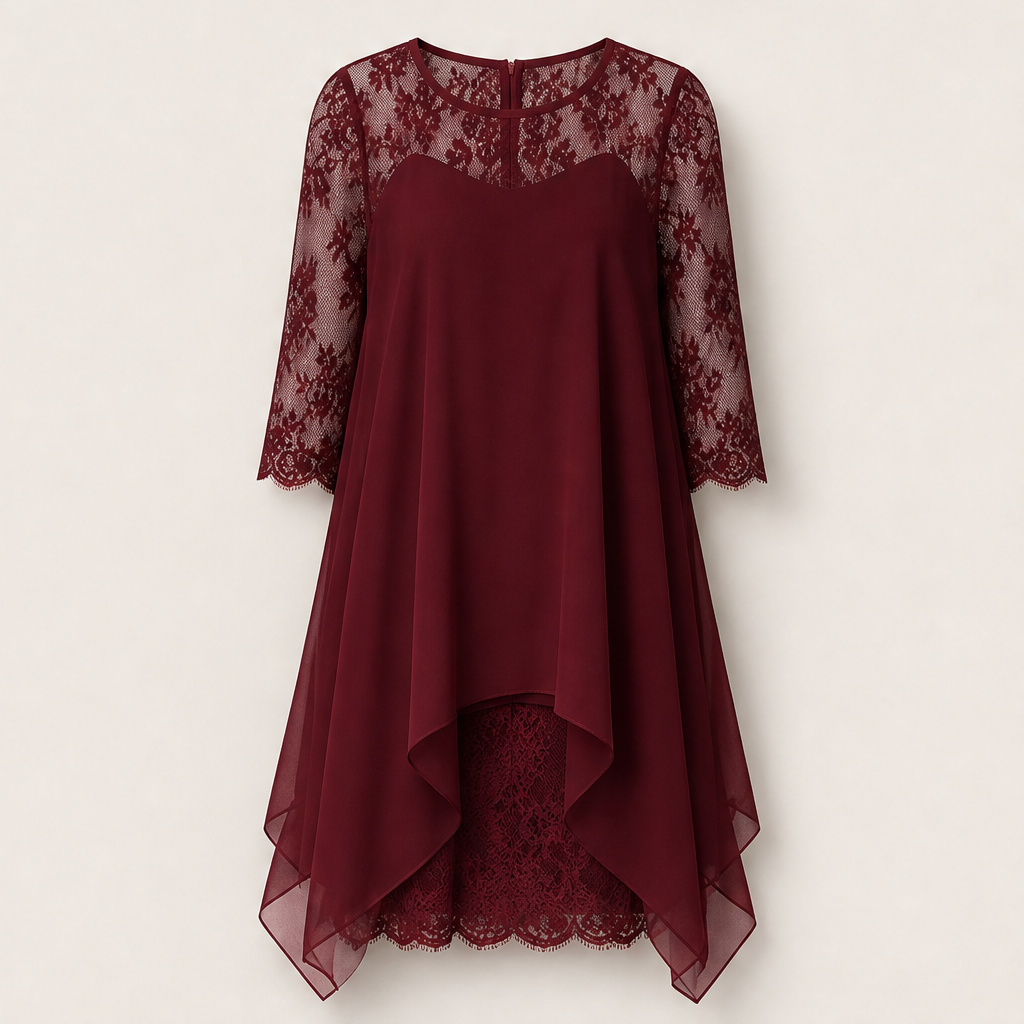 Lorentia – Abito Asimmetrico con Pizzo Burgundy