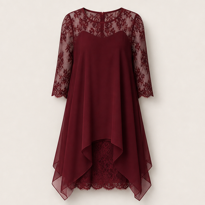Lorentia – Abito Asimmetrico con Pizzo Burgundy