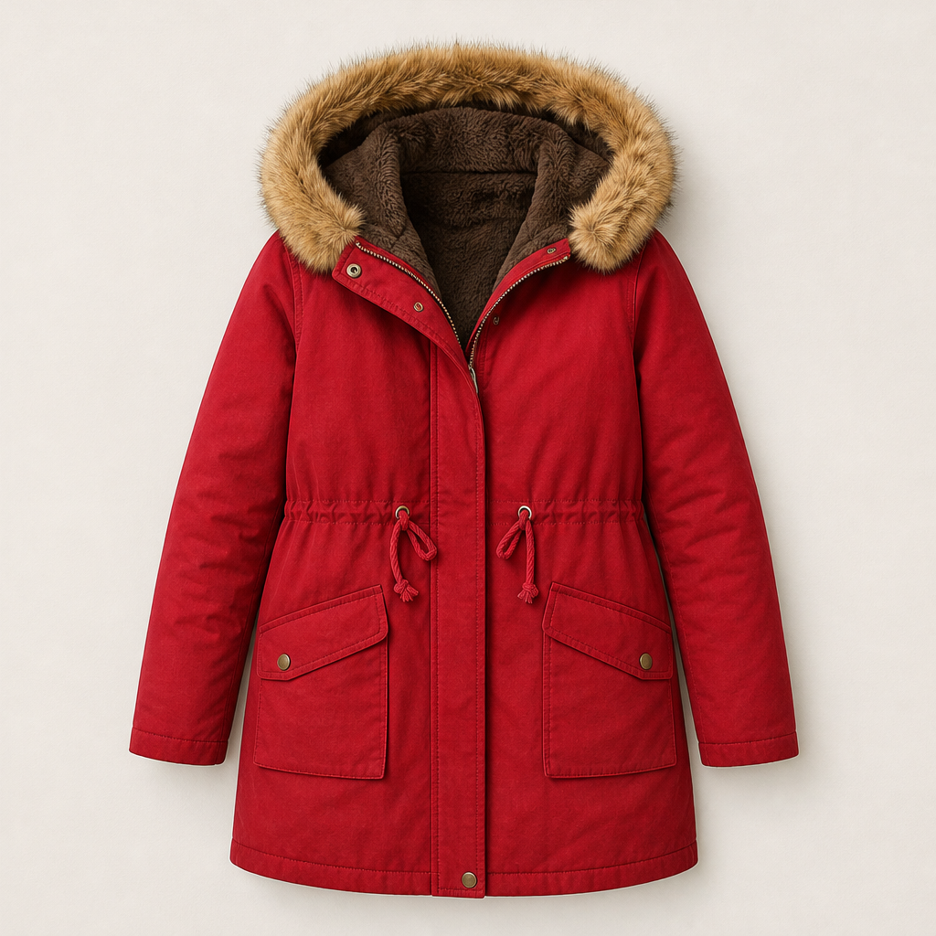 Volmara – Parka Imbottita con Cappuccio in Pelliccia Sintetica Red
