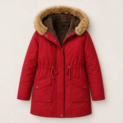 Volmara – Parka Imbottita con Cappuccio in Pelliccia Sintetica Red
