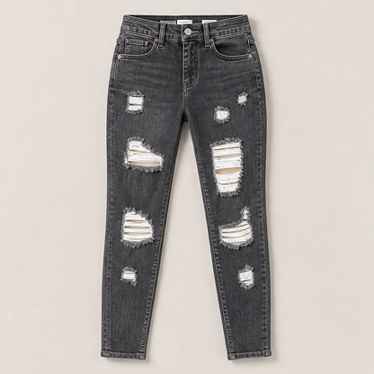 Varenza – Jeans Skinny a Vita Alta Strappati Grey