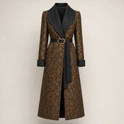 Veloria – Cappotto Lungo con Revers Ampio Contrastante Gold