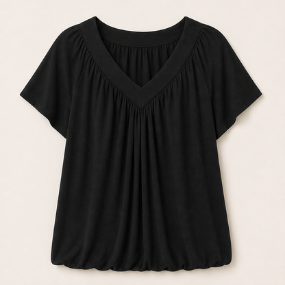 Velmora – Top Plissé Scollo a V Maniche Corte Black