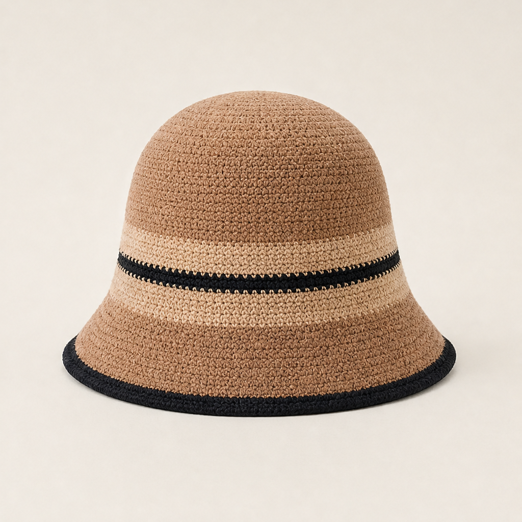Verolli – Cappello Cloche a Righe Pieghevole Beige