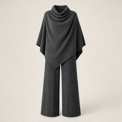 Voliana – Completo Mantella Collo Alto e Pantaloni Palazzo Grey