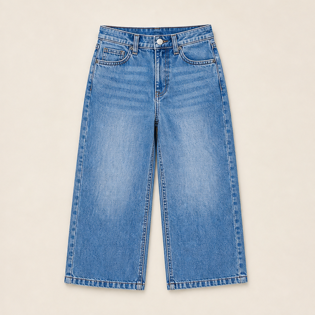 Vareska – Jeans Larghi Cropped a Vita Media Light Blue
