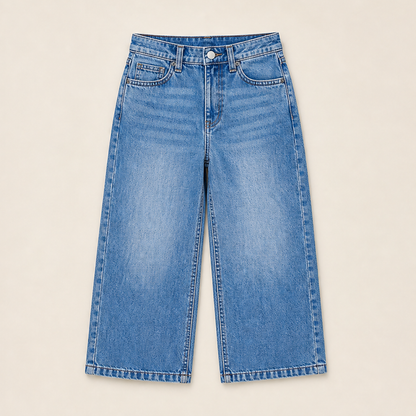 Vareska – Jeans Larghi Cropped a Vita Media Light Blue