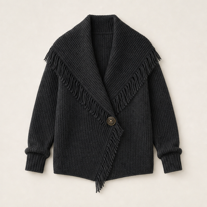 Fransetta – Cardigan in Maglia con Frange e Scialle Grey