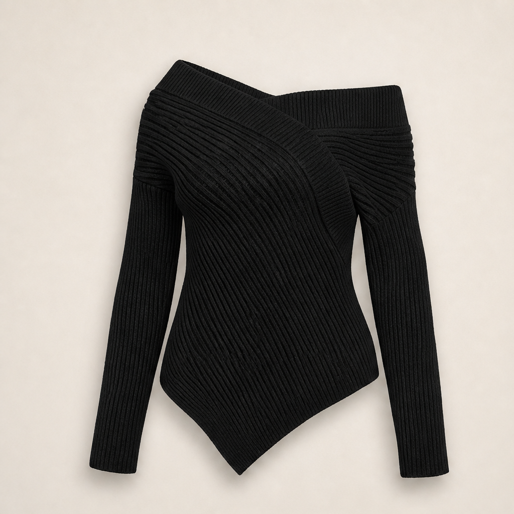 Novarielle – Top in Maglia Asimmetrico Spalle Scoperte Black