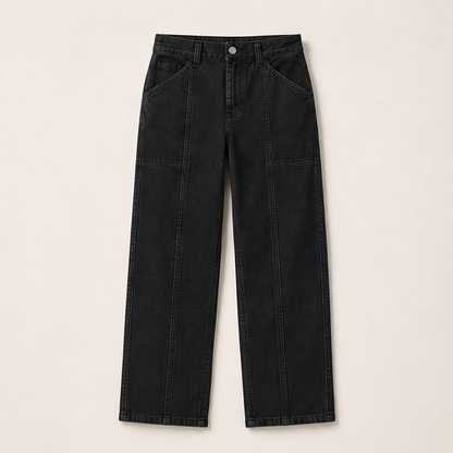 Verineo – Pantaloni Dritti con Cuciture Rinforzate Black