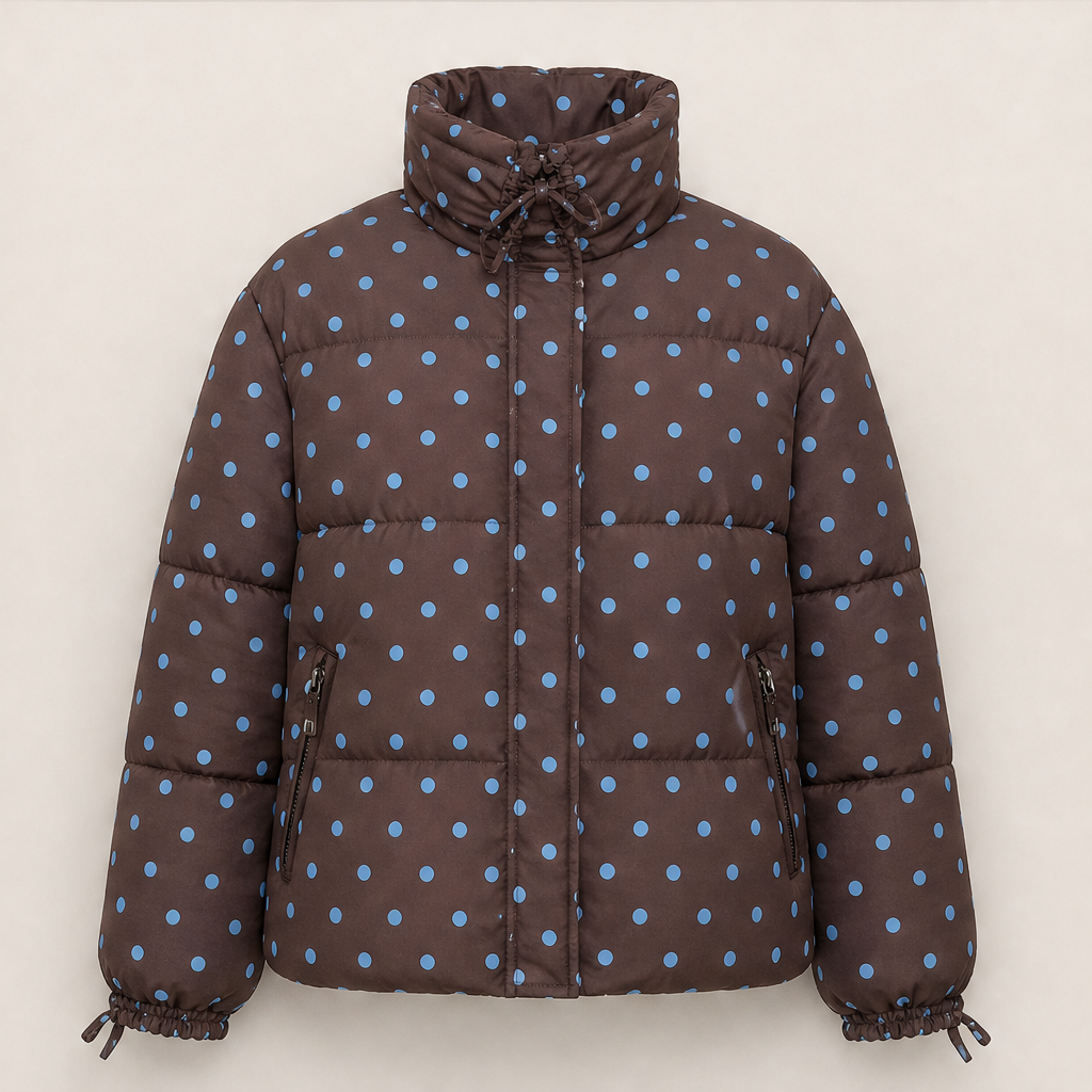 Volnetta – Piumino Collo Alto a Pois Chocolate Brown