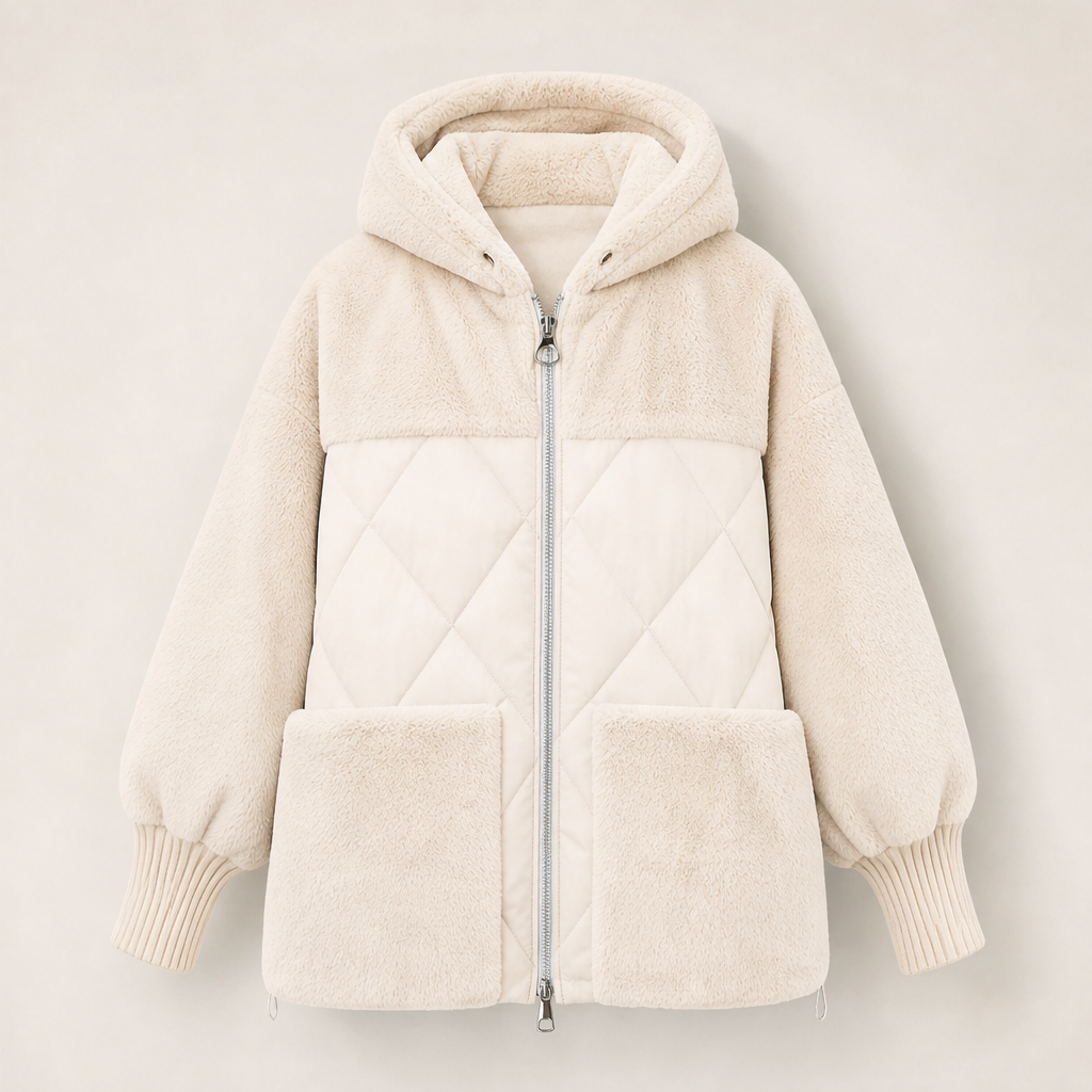 Novarelli – Piumino Oversize con Cappuccio Patchwork Cream