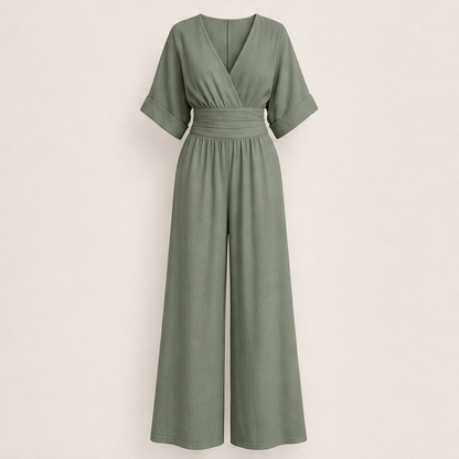 Venalia – Tuta Scollo a V Vita Alta Gamba Larga Sage Green