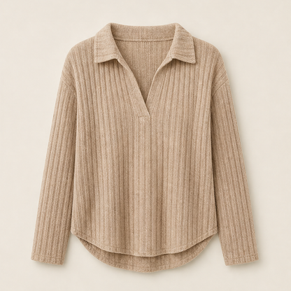 Novarino – Maglione a Costine con Scollo a V Beige