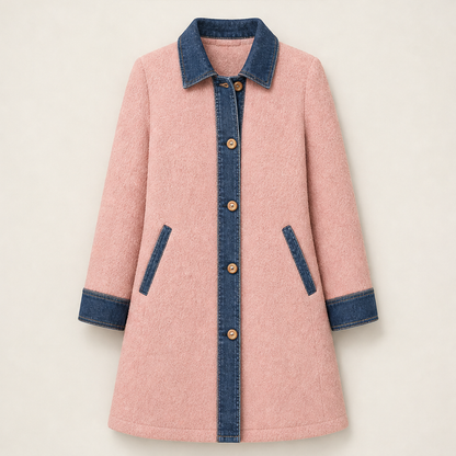 Velmora – Cappotto Midi in Pile Patchwork Denim Pink