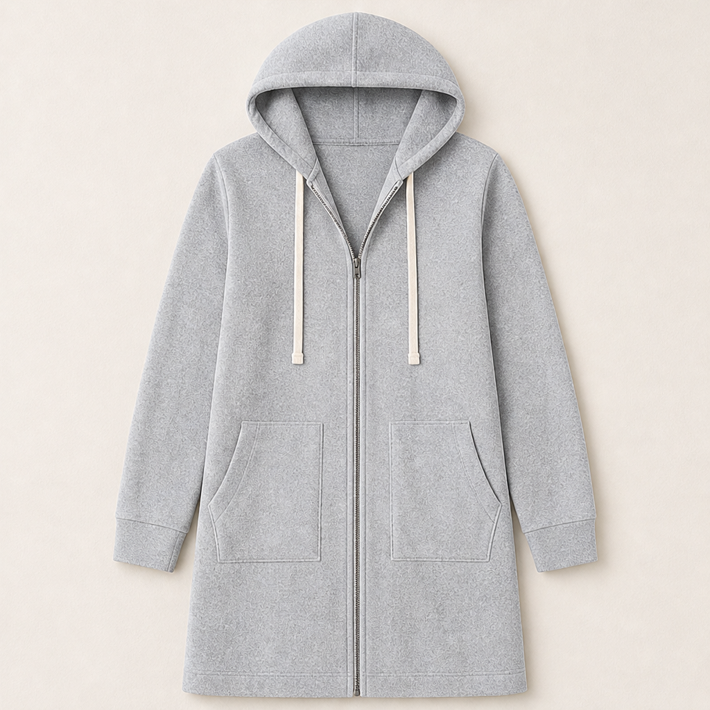 Felisora – Felpa Lunga con Cappuccio e Zip Grey