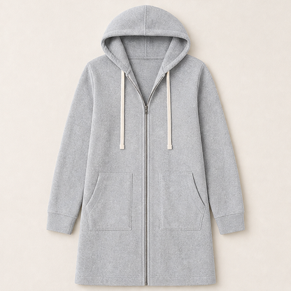Felisora – Felpa Lunga con Cappuccio e Zip Grey