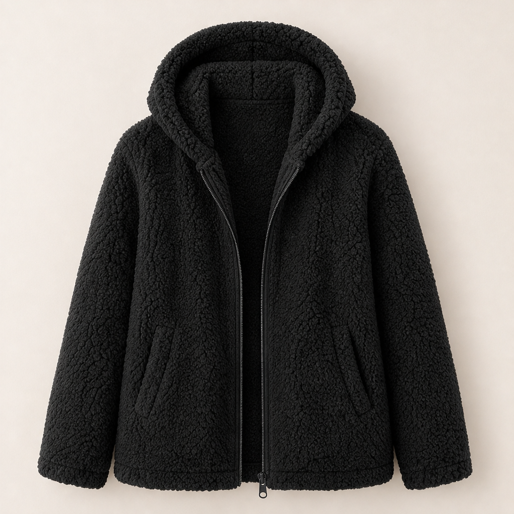 Nuvolina – Giacca Sherpa con Cappuccio e Zip Black