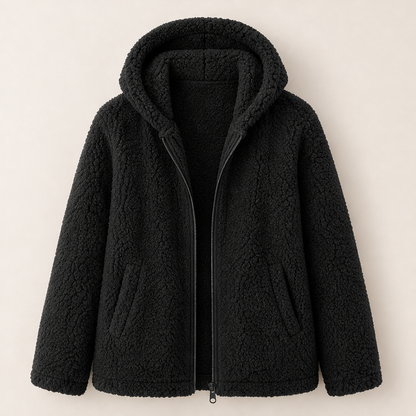Nuvolina – Giacca Sherpa con Cappuccio e Zip Black