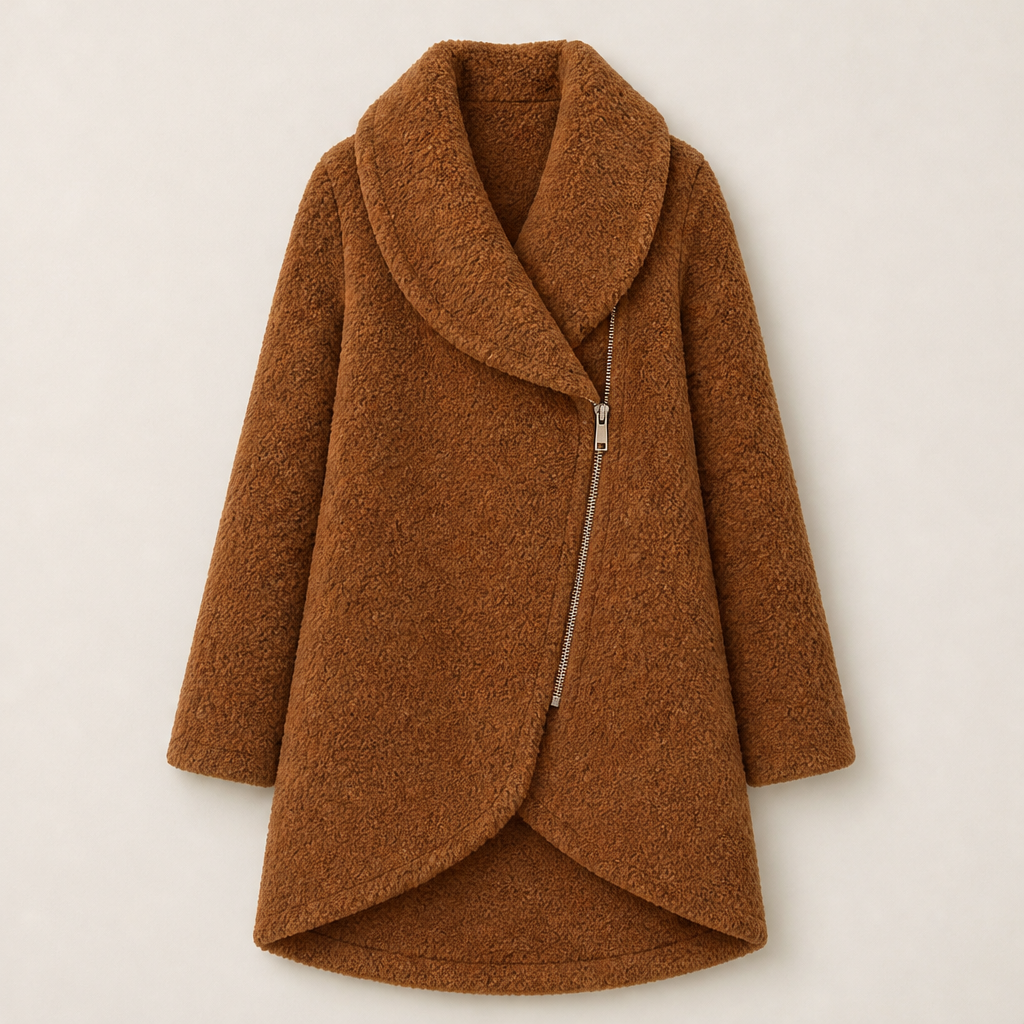 Morvante – Cappotto Lungo in Pile Asimmetrico Camel