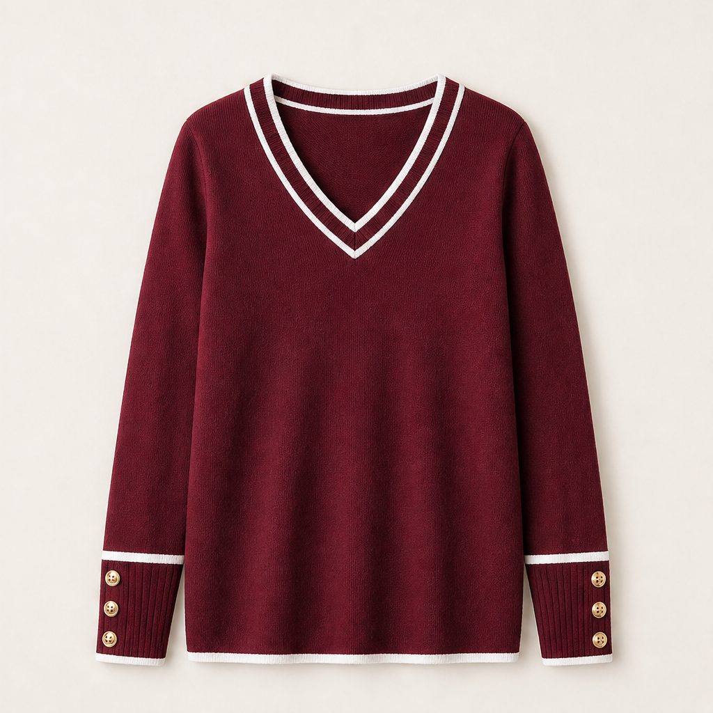 Varonne – Maglia a Contrasto Scollo a V Burgundy