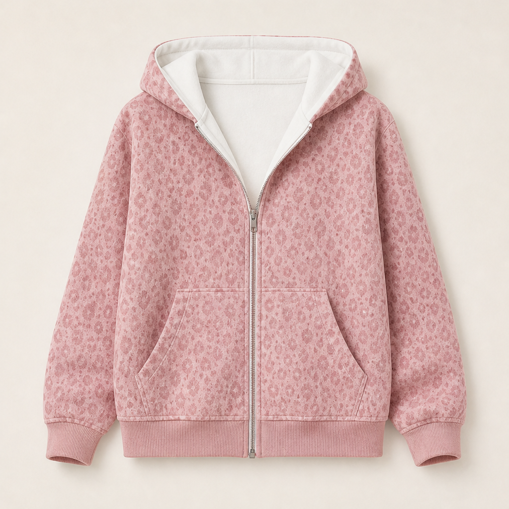 Felvara – Felpa con Zip Stampa Leopardo Pink