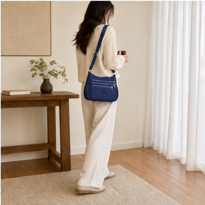 Borsa a Tracolla in Nylon Blu Navy | Borsa da Donna Leggera con Tasche Multiple – Idrorepellente