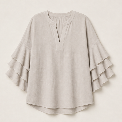 Valbrisa – Camicetta Scollo a V Maniche a Balze Beige