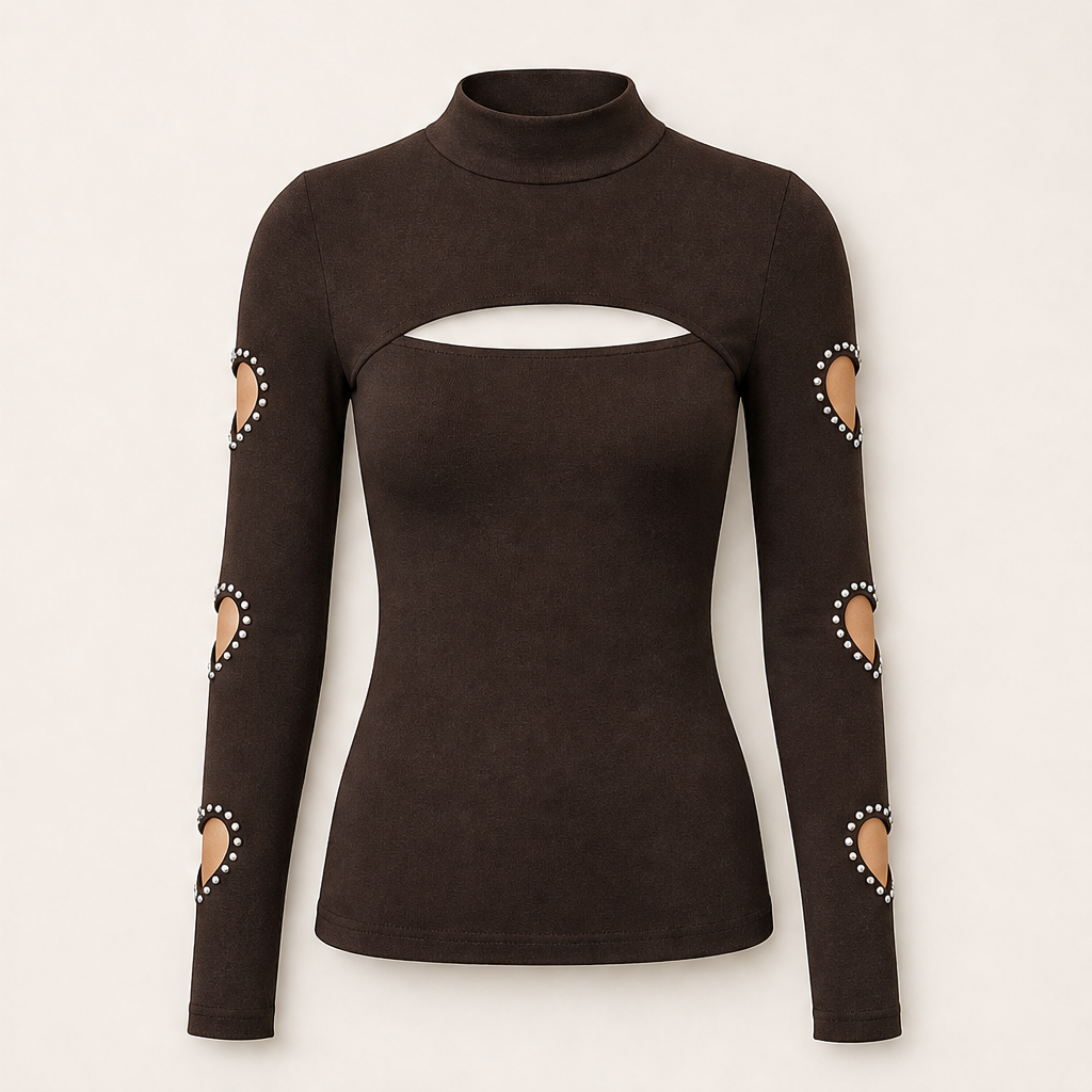 Amorella – Top Collo Alto con Cutout a Cuore Brown
