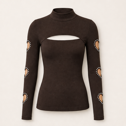 Amorella – Top Collo Alto con Cutout a Cuore Brown