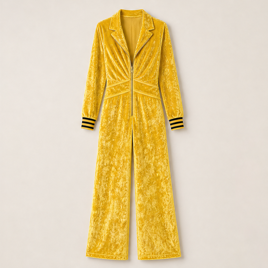 Velmora – Tuta Jumpsuit in Velluto con Zip Yellow