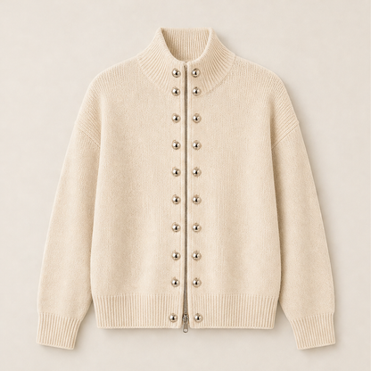 Marvenzo – Cardigan Doppiopetto Collo Alto in Maglia Beige