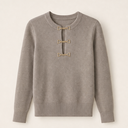Voralia – Maglia Costine con Fibbie Dorate Taupe