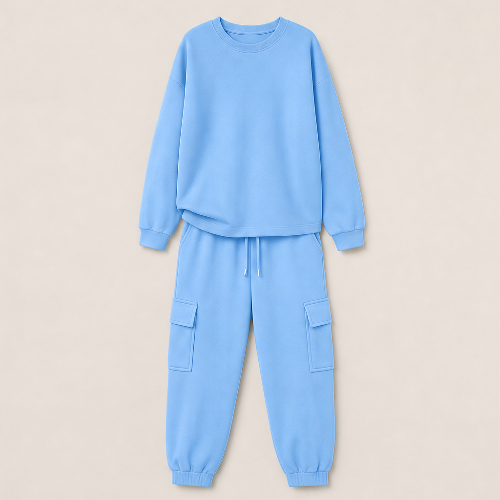 Varonne – Completo Felpa Girocollo e Pantaloni Cargo Blue