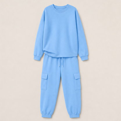 Varonne – Completo Felpa Girocollo e Pantaloni Cargo Blue