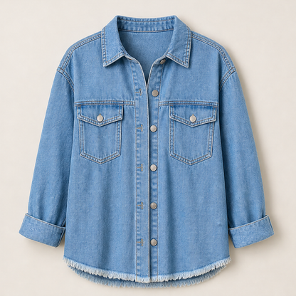 Denavio – Giacca di Jeans Oversize Effetto Vissuto Light Blue