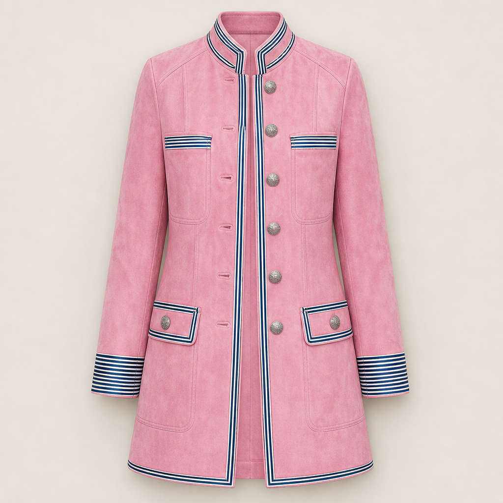 Vellonza – Cappotto Militare in Similscamosciato con Righe Pink