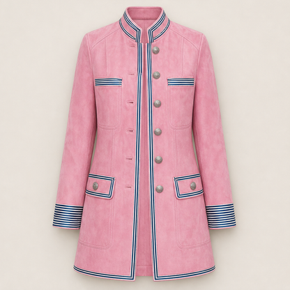 Vellonza – Cappotto Militare in Similscamosciato con Righe Pink
