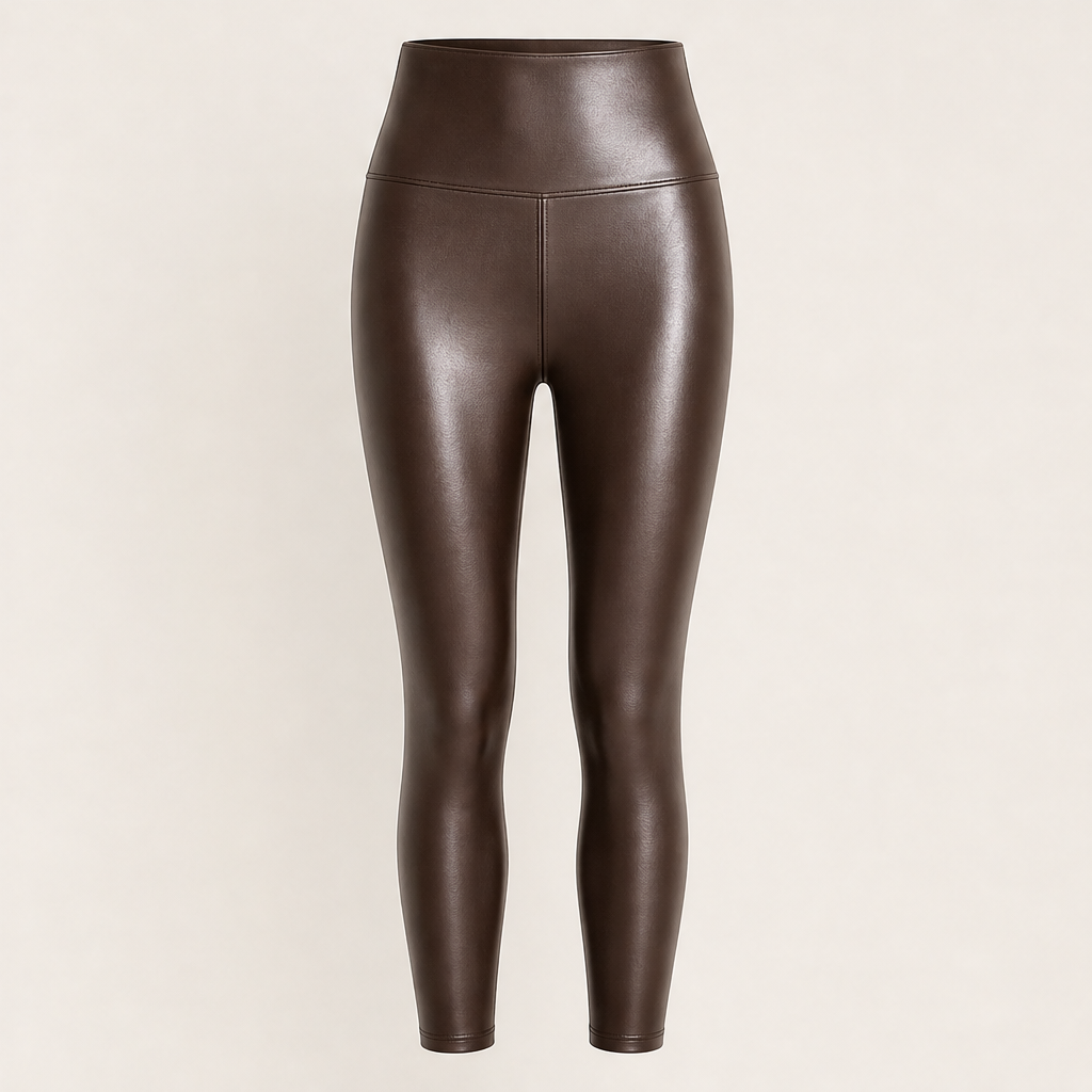 Calorra – Leggings in Ecopelle a Vita Alta con Foderina Termica Brown